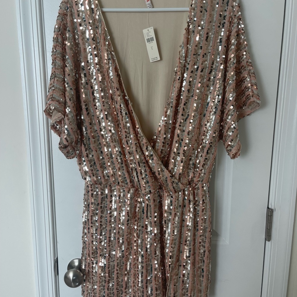Raga (Anthropologie) rose gold sequin romper NWT